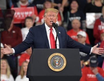 President Donald Trump speaks during a 2020 campaign rally Dec. 10, 2019, at the Giant Center in Hershey, Pennsylvania. (Matt Smith for WITF/PA Post)