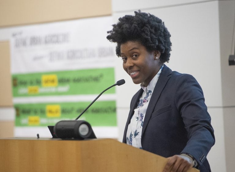 Ash Richards opens the first public meeting for Philadelphia's Urban Agriculture Plan. (Jonathan Wilson for WHYY)