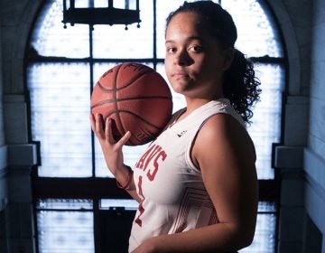 Philly athletes Dajah Horsey and Malika Douglas show how athletics help girls fight back against food insecurity. (Charles Fox/The Philadelphia Inquirer)