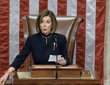 House Speaker Nancy Pelosi, D-Calif., announces the passage of the first article of impeachment, abuse of power, against President Trump by the House of Representatives on Wednesday. (House Television via AP)