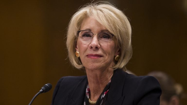 U.S. Education Secretary Betsy DeVos testifies before the Senate education committee on March 28. (Zach Gibson/Getty Images)