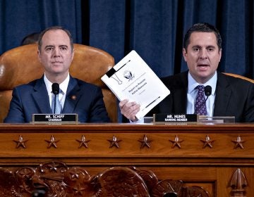 Rep. Devin Nunes, (R-Calif.) ranking member of the House Intelligence Committee, right, speaks as Rep. Adam Schiff, (D-Calif.) and chairman of the House Intelligence Committee, listens during an impeachment inquiry hearing on Capitol Hill Nov. 21, 2019. (Andrew Harrer/Getty Images)