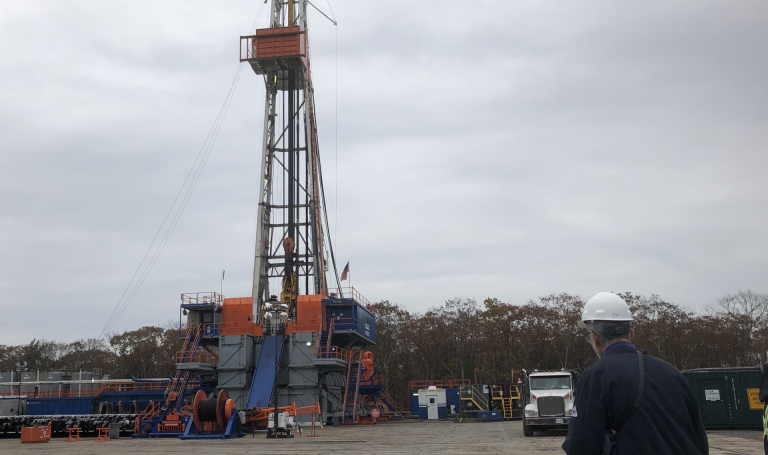 This active drill site on state forest land in Tioga County will tap the Utica Shale formation, Oct. 2019. (Susan Phillips/WHYY)