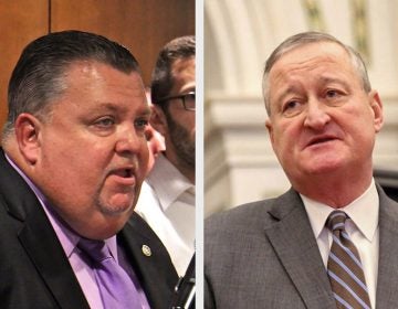 Philadelphia Fraternal Order of Police President John McNesby; Philadelphia Mayor Jim Kenney (Emma Lee/WHYY)