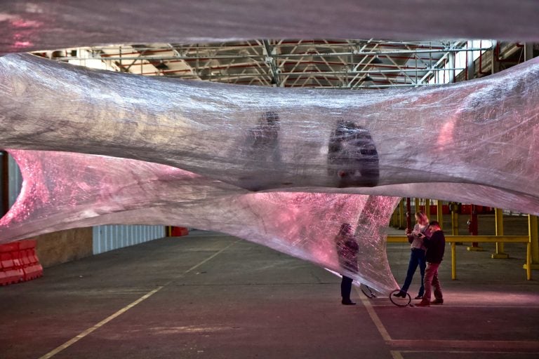 Enter the Cocoon, an art installation at Philadelphia’s Navy Yard. (Kimberly Paynter/WHYY)