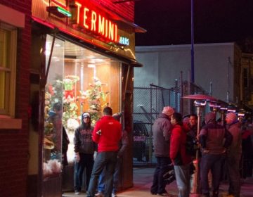 Heat lamps keep people warm as they line up for Christmas treats at Termini Bros. Bakery in South Philly (Facebook / Termini Bros Bakery)