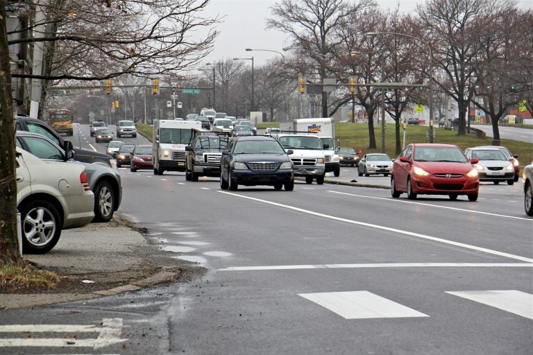 Traffic heads north on Roosevelt Boulevard near East Front Street. (Emma Lee/WHYY)