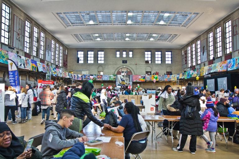 Volunteers gathered at Girard College in Philadelphia for the 2020 MLK Day of Service, the largest Martin Luther King Jr. event in the country. (Kimberly Paynter/WHYY)