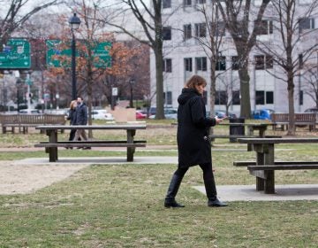 People enjoy Franklin Square Park on a gray January day. (Kimberly Paynter/WHYY)