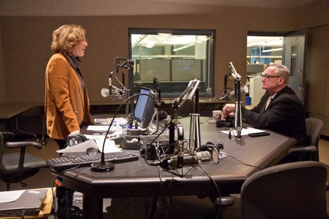 Philadelphia Mayor Jim Kenney and Marty Moss-Coane speak in the studio during ''Radio Times''