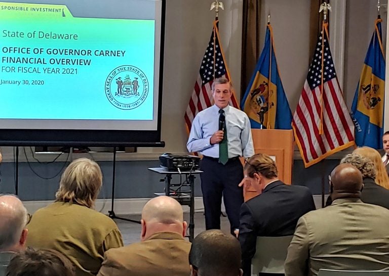 Gov. John Carney presents his $4.6 billion spending plan to state lawmakers in Dover Thursday morning. (Zoë Read/WHYY)