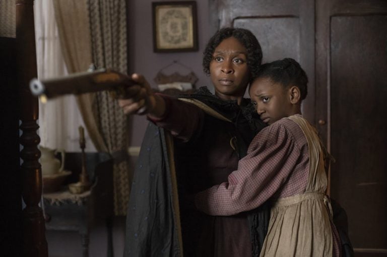 Cynthia Erivo (left) stars as Harriet Tubman along with Aria Brooks (right). (Glen Wilson/Focus Features via NPR)