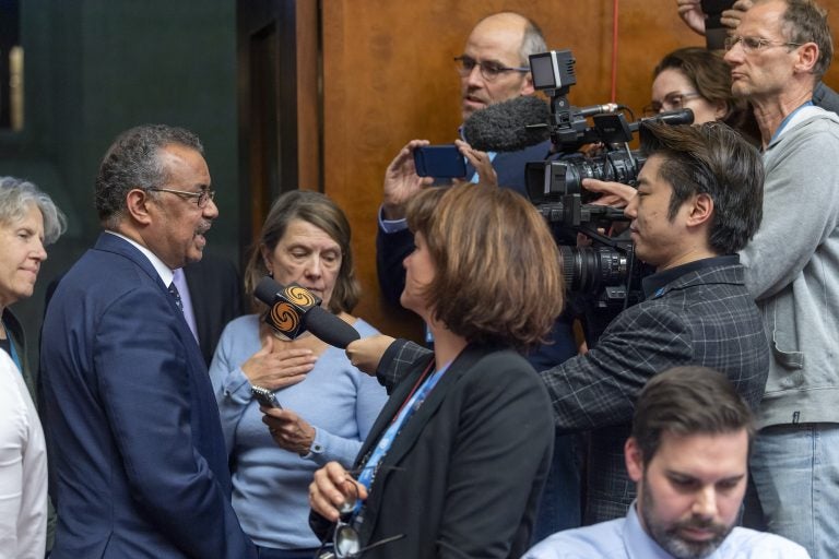 Tedros Adhanom Ghebreyesus, director general of the World Health Organization (WHO), speaks to the media about the Situation regarding the new Coronavirus, during a press conference at the European headquarters of the United Nations in Geneva, Switzerland, Wednesday, Jan. 29, 2020. (Martial Trezzini/Keystone via AP)