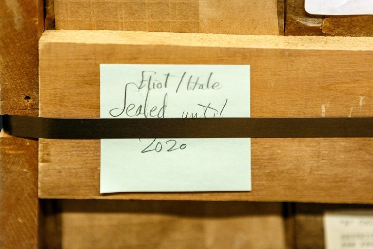 The crate pictured housed the collection for over 60 years and held a post-it note that read, 'Eliot/Hale, sealed until 2020.' (Shelley Szwast/courtesy of Princeton University Library)