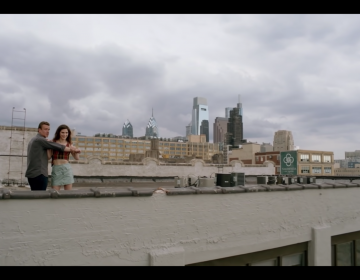 Jason Segal and co-star Eve Lindley on the roof of 1235 Spring Garden Street. AMC / YOUTUBE SCREENSHOT