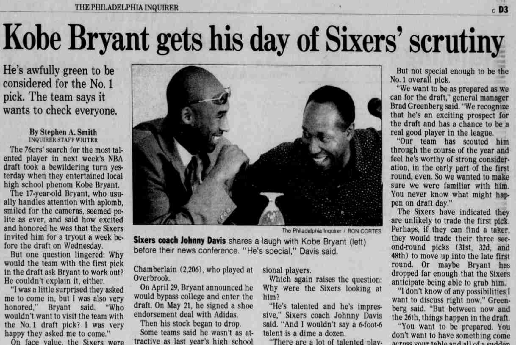 Kobe Bryant rockin his father Joe “Jelly Bean” Bryant & the Goat Michael  Jordan jersey. His biggest inspirations. Happy Goat Year 23!…