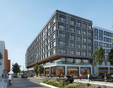 A rendering shows the view of a planned residential and retail complex at 1401 S. Columbus Blvd. from Washington Avenue. (Courtesy of BLT Architects)