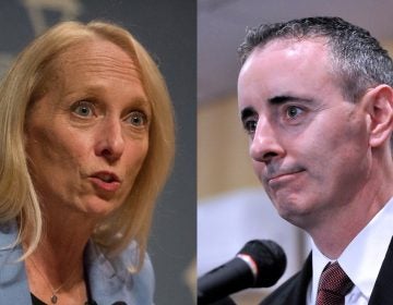 U.S. Rep Mary Gay Scanlon and U.S. Rep Brian Fitzpatrick. (WHYY file photos)