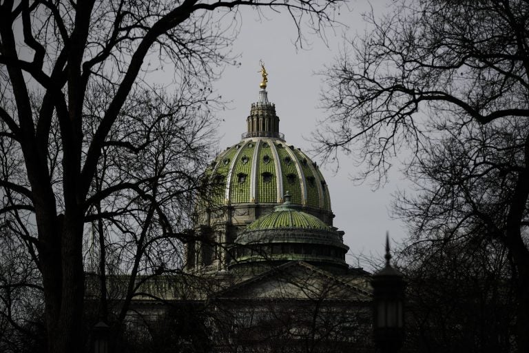 The dome of the Pennsylvania Capitol is visible in Harrisburg.