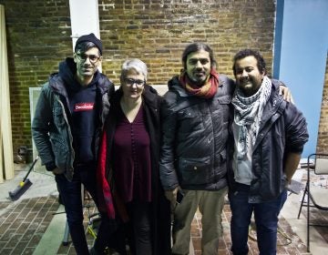 From left, Malav Kanuga, Lucy Duncan, Sy Biswas and Nicki Kattoura are four of five members of the Making Worlds collective. (Kimberly Paynter/WHYY)