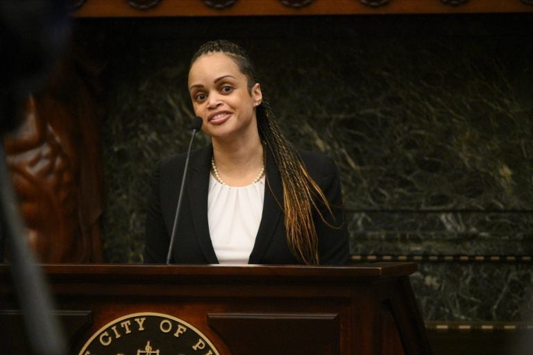 Danielle Outlaw during a press conference where she was introduced as the new Commissioner of the Philadelphia Police Department at City Hall in Philadelphia on Dec. 30, 2019. (Bastiaan Slabbers for WHYY) 