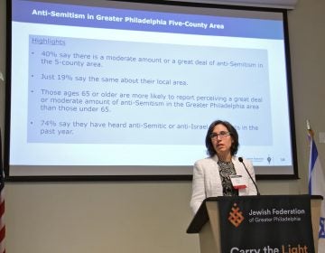 Darby Steiger of the research company Westat reviews the results of a sweeping survey of the Philadelphia area's Jewish community. (Emma Lee/WHYY)