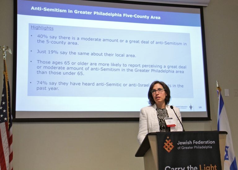 Darby Steiger of the research company Westat reviews the results of a sweeping survey of the Philadelphia area's Jewish community. (Emma Lee/WHYY)