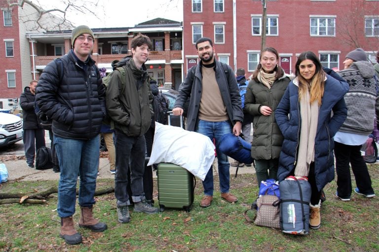 Penn students (from left) Ben Moss-Horwitz, Ethan Kaimana, Jay Vaingankar, Jana Pugsley and Amira Chowdhury, are headed to New Hampshire to spend the weekend canvassing for presidential candidate Bernie Sanders. (Emma Lee/WHYY)