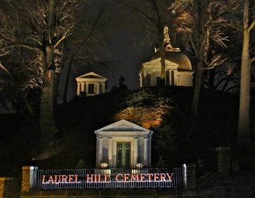 A new project highlights the architecture and landscape of Laurel Hill Cemetery with nightly illumination. (Emma Lee/WHYY)