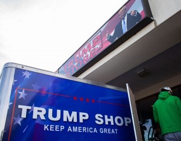 The Trump Store in Bensalem saw large crowds of shoppers on Presidents Day Weekend. (Becca Haydu for WHYY)