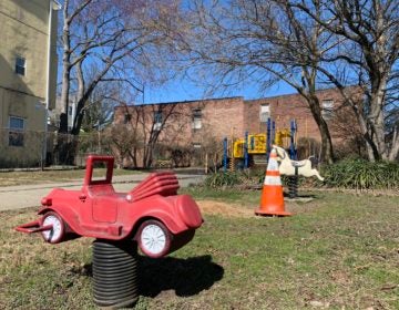 A playground on Powelton Avenue, purchased from the City of Philadelphia for $1, has been sold to a developer. (Kelly Brennan/WHYY)