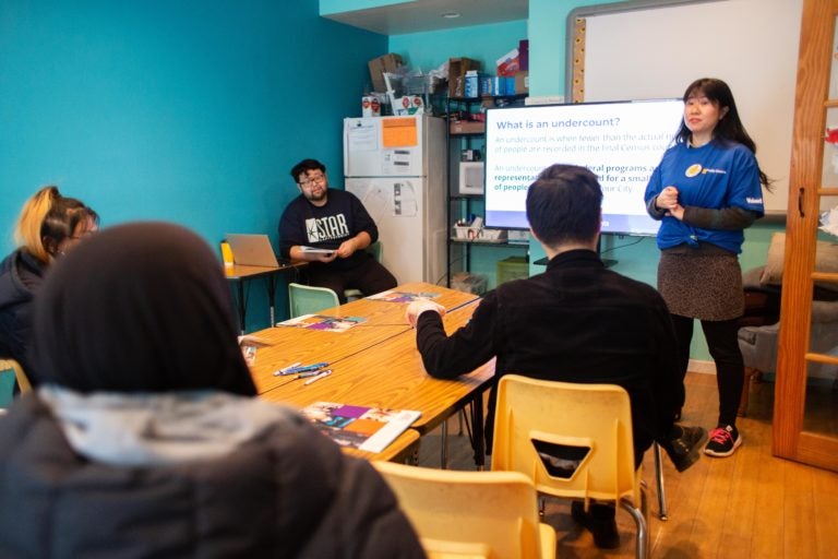 Stephanie Sun and Sarun Chan co-facilitated the Census Champion workshop at the Cambodian Association of Greater Philadelphia on Saturday. (Becca Haydu for WHYY)