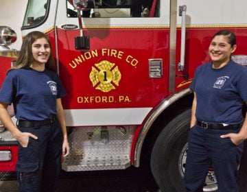 Carolena Nava and her mom Lupita Nava are volunteer firefighters in Oxford, Pa. (Kimberly Paynter/WHYY)