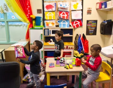 Kids in SPIN’s autism support preschool classroom do “center time” where they do independent activities related to their lessons. (Kimberly Paynter/WHYY)