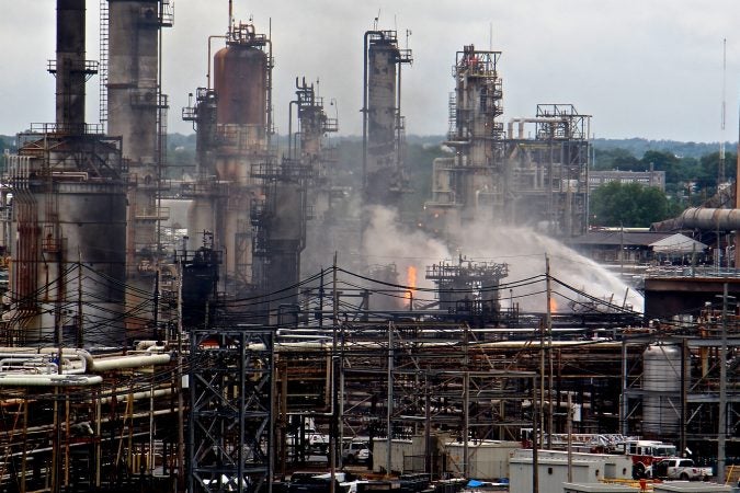 A fire burns at the Philadelphia Energy Solutions refinery