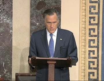In this image from video, Sen. Mitt Romney, R-Utah, speaks on the Senate floor about the impeachment trial against President Donald Trump at the U.S. Capitol in Washington, Wednesday, Feb. 5, 2020. The Senate will vote on the Articles of Impeachment on Wednesday afternoon. (Senate Television via AP)