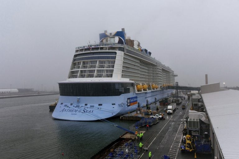 The cruise ship Anthem of the Seas is docked at the Cape Liberty Cruise Port on Friday, Feb. 7, 2020, in Bayonne, N.J. Four passengers were screened for coronavirus and tested negative. (AP Photo/Kevin Hagen)