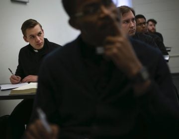 Seminarian Daniel Rice, left, sits with classmates during a lesson on the Gospel of Luke at St. Charles Borromeo Seminary in Wynnewood, Pa. (Wong Maye-E/AP Photo)