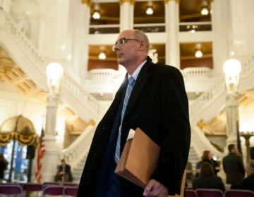 In this Nov. 20, 2019 file photo, former state prosecutor Frank Fina walks in the Pennsylvania Capitol after oral arguments before the Pennsylvania Supreme Court, in Harrisburg, Pa. (Matt Rourke/AP Photo)