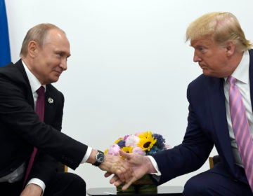 President Donald Trump, right, shakes hands with Russian President Vladimir Putin, left, during a bilateral meeting on the sidelines of the G-20 summit in Osaka, Japan, Friday, June 28, 2019. (Susan Walsh/AP Photo)