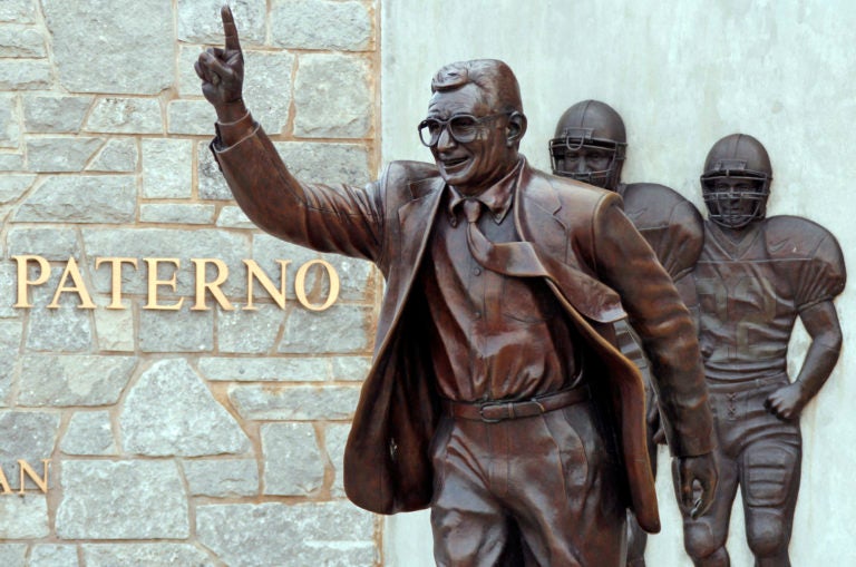 A statue of former Penn State University head football coach Joe Paterno stands outside Beaver Stadium on Thursday, July 12, 2012.  (Gene J. Puskar/AP Photo)