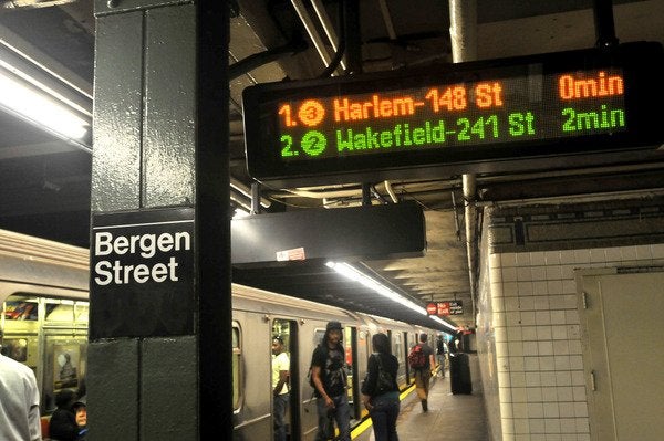 An MTA countdown clock shows time until the next trains to arrive at the New York system's Bergen Street station in Brooklyn. (MTA)