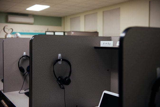 Fredy’s learning station at the King Street Ministry Center. (Jeffrey Stockbridge for Keystone Crossroads)