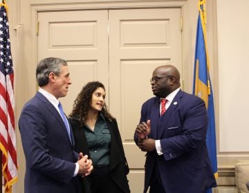 Former foster care child Mayda Berrios joined Gov. John Carney (left) and Tony Allen, Delaware State University president, after the State of the State speech. (State of Delaware)