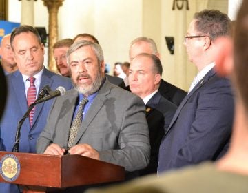 State Sen. Pat Browne, R-Lehigh, addresses reporters after Gov. Tom Wolf's budget address Tuesday. (Brett Sholtis/PA Post)