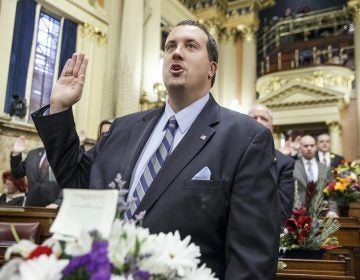 State Rep. Seth Grove, R-York County, takes the oath of office during swearing-in ceremonies. The Pennsylvania House of Representatives swearing-in ceremony is held in the state Capitol House Chambers, Tuesday, January 3, 2017. The ceremony marks the convening of the 201st legislative session of the General Assembly of Pennsylvania. (Dan Gleiter/PennLive)