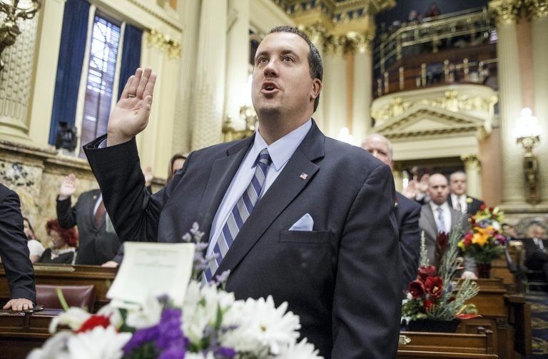 State Rep. Seth Grove, R-York County, takes the oath of office during swearing-in ceremonies. The Pennsylvania House of Representatives swearing-in ceremony is held in the state Capitol House Chambers, Tuesday, January 3, 2017. The ceremony marks the convening of the 201st legislative session of the General Assembly of Pennsylvania. (Dan Gleiter/PennLive)