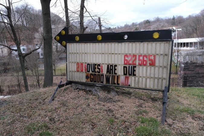 A sign says that '$20 dues are due' at Good Will Fire Company No. 4 in Pottsville, Pennsylvania. (Matt Smith for Keystone Crossroads)