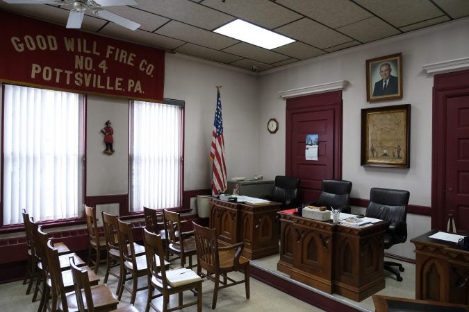 A look at the meeting room at Good Will Fire Company No. 4 in Pottsville, Pennsylvania. (Matt Smith for Keystone Crossroads)