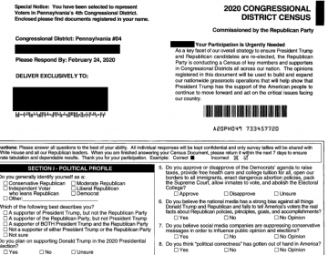 The Republican National Committee has mailed forms, called the “2020 Congressional District Census,” to selected homes in Montgomery and Berks counties in recent weeks. (provided)